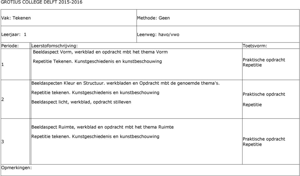 werkbladen en Opdracht mbt de genoemde thema's. Repetitie tekenen.