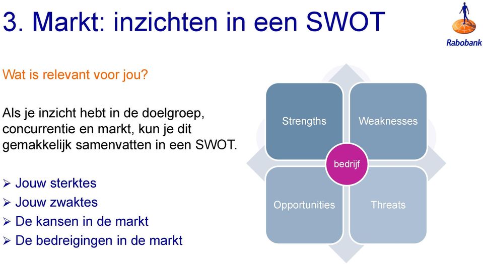 samenvatten in een SWOT.