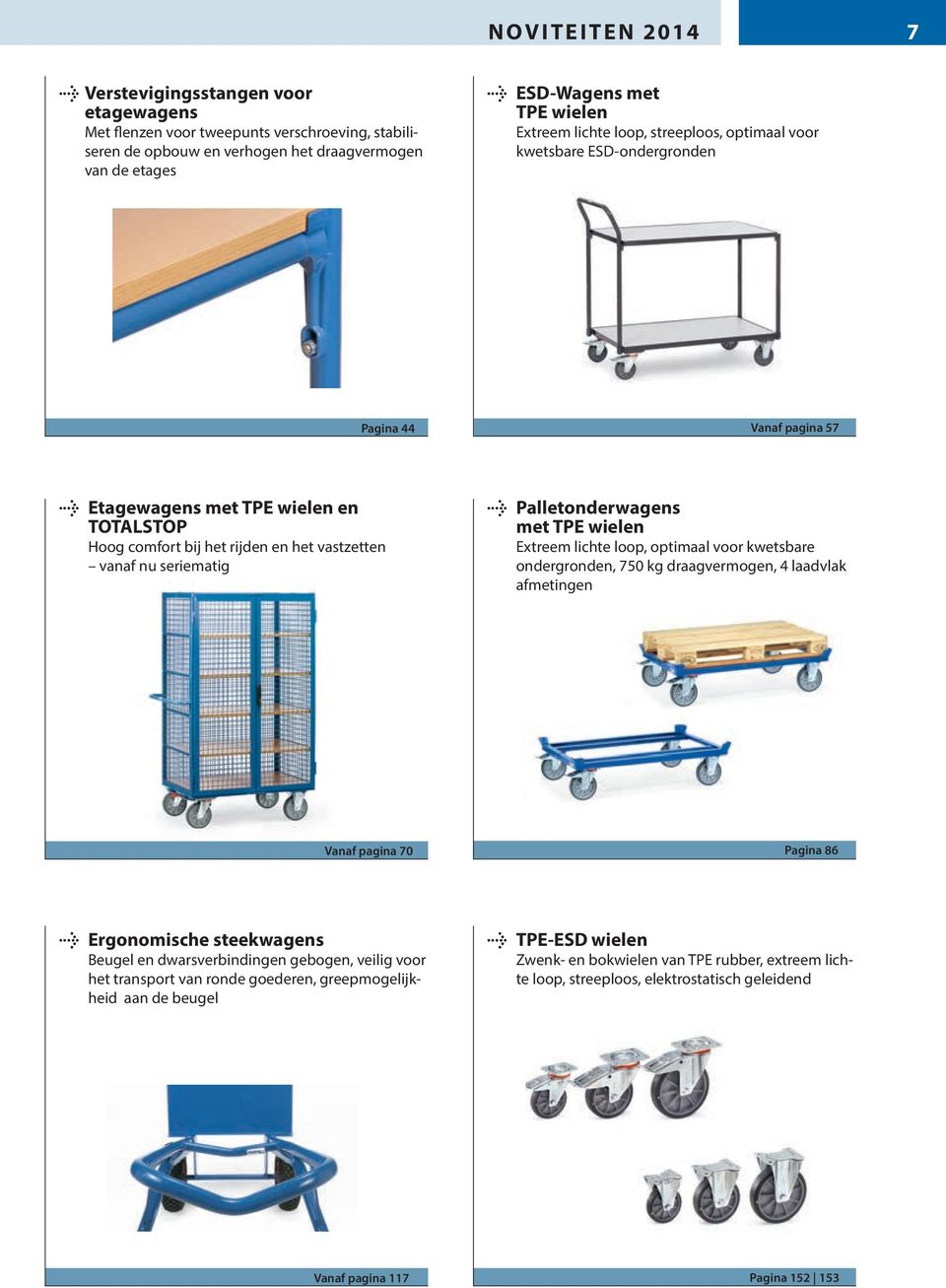 seriematig } Palletonderwagens met TPE wielen Extreem lichte loop, optimaal voor kwetsbare ondergronden, 750 draagvermogen, 4 laadvlak afmetingen Vanaf pagina 70 Pagina 86 } Ergonomische steekwagens