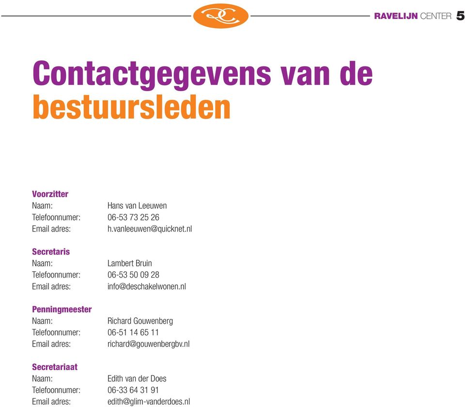 nl Secretaris Naam: Lambert Bruin Telefoonnumer: 06-53 50 09 28 Email adres: info@deschakelwonen.