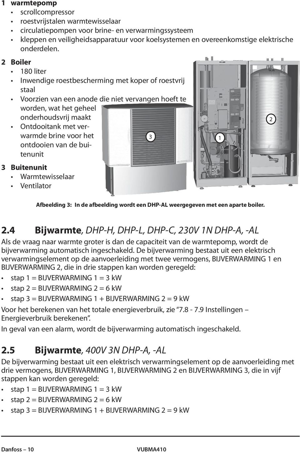 2 Boiler 180 liter Inwendige roestbescherming met koper of roestvrij staal Voorzien van een anode die niet vervangen hoeft te worden, wat het geheel onderhoudsvrij maakt Ontdooitank met verwarmde