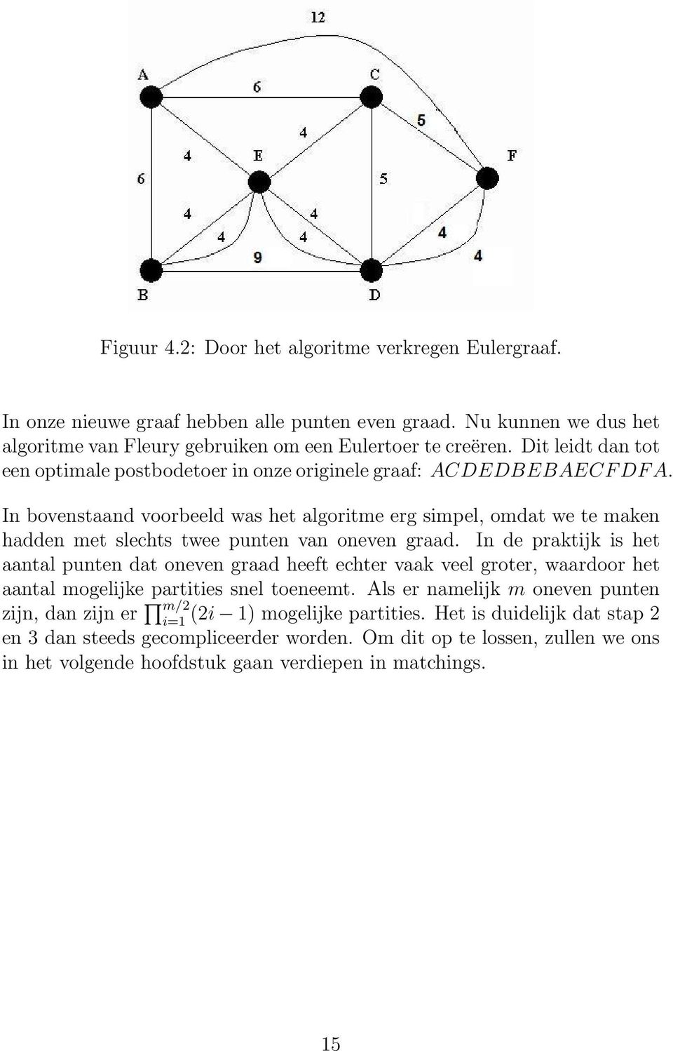 In bovenstaand voorbeeld was het algoritme erg simpel, omdat we te maken hadden met slechts twee punten van oneven graad.