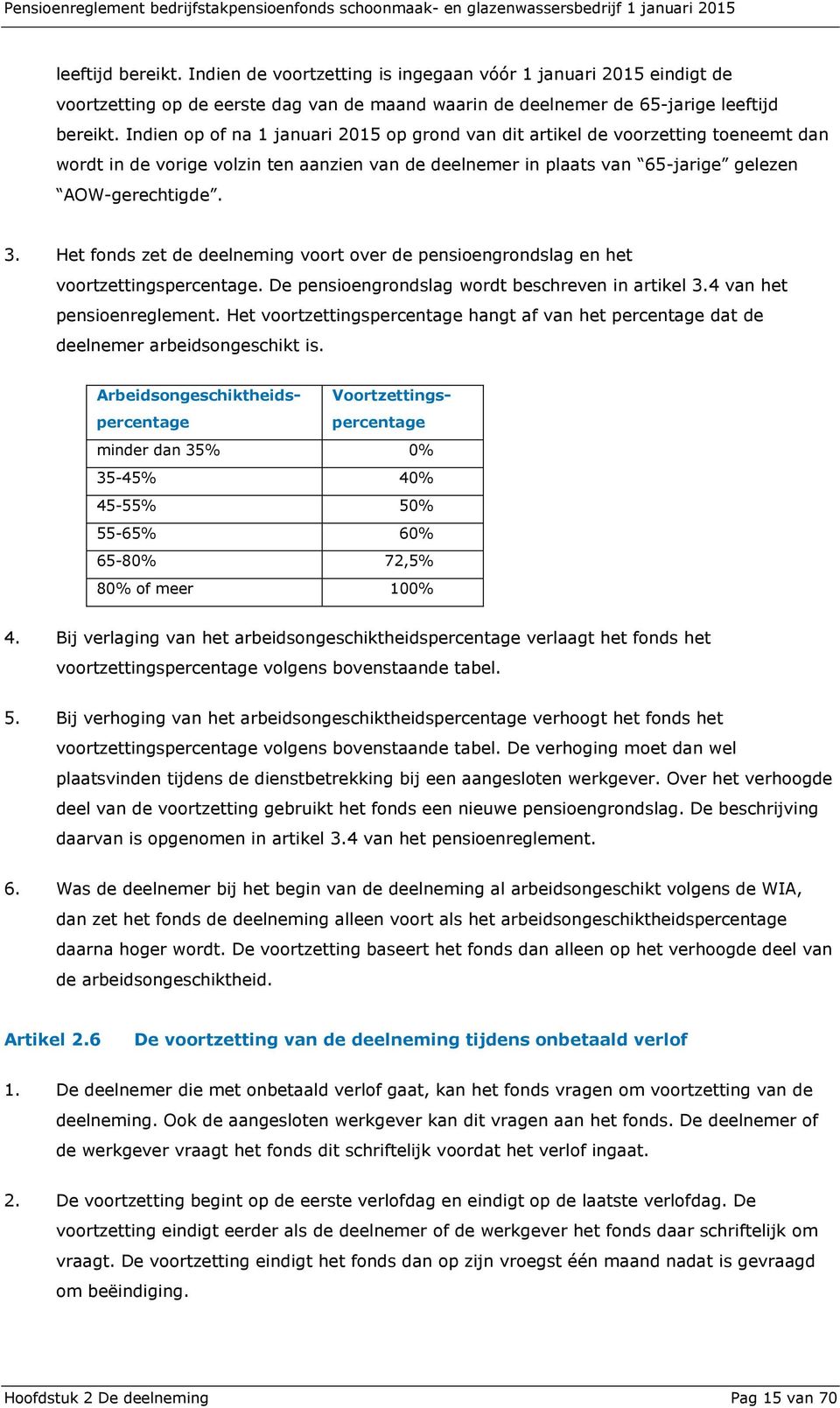 Het fonds zet de deelneming voort over de pensioengrondslag en het voortzettingspercentage. De pensioengrondslag wordt beschreven in artikel 3.4 van het pensioenreglement.