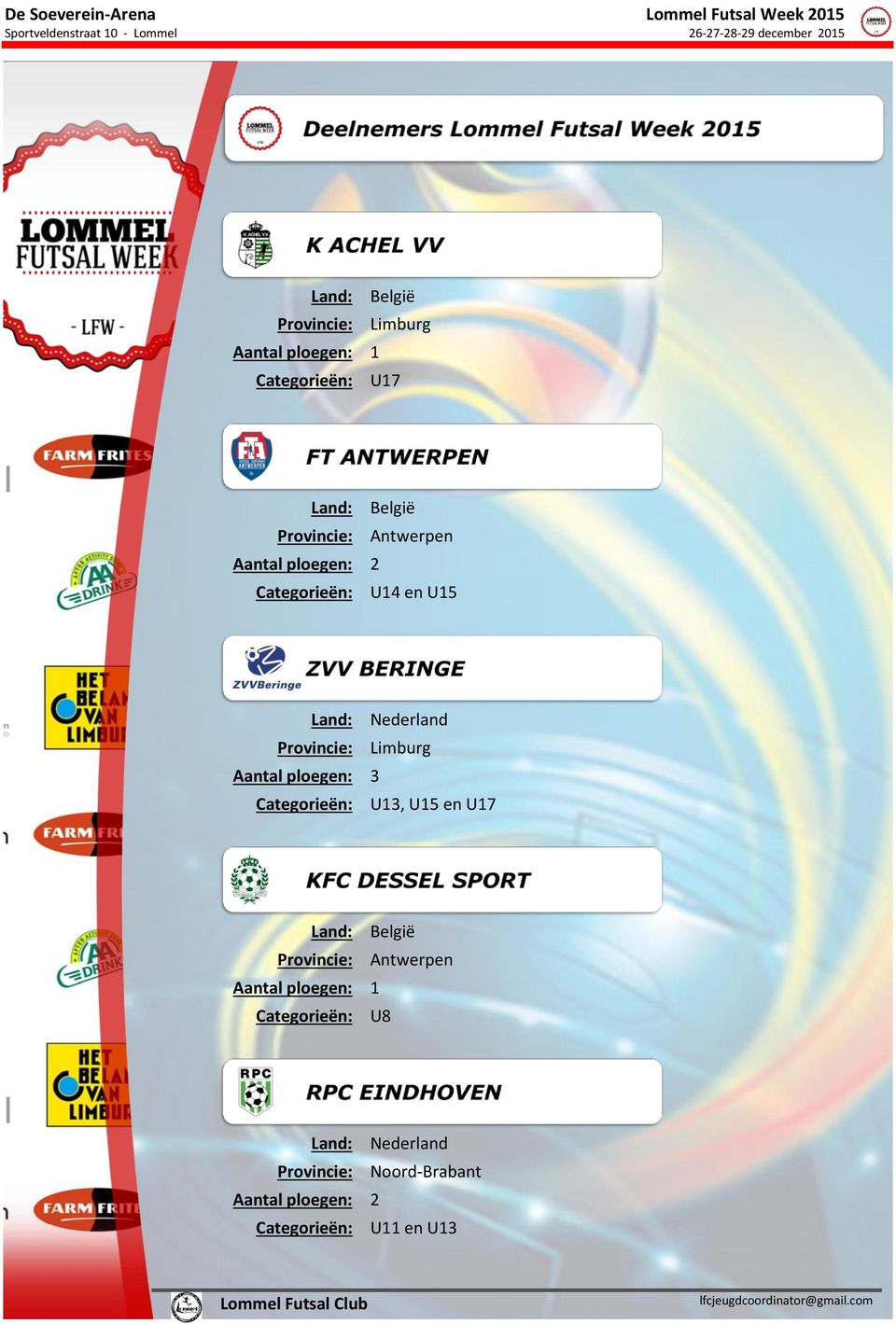 ploegen: 3 Categorieën: U13, U15 en U17 Land: België Provincie: Antwerpen Aantal ploegen: 1