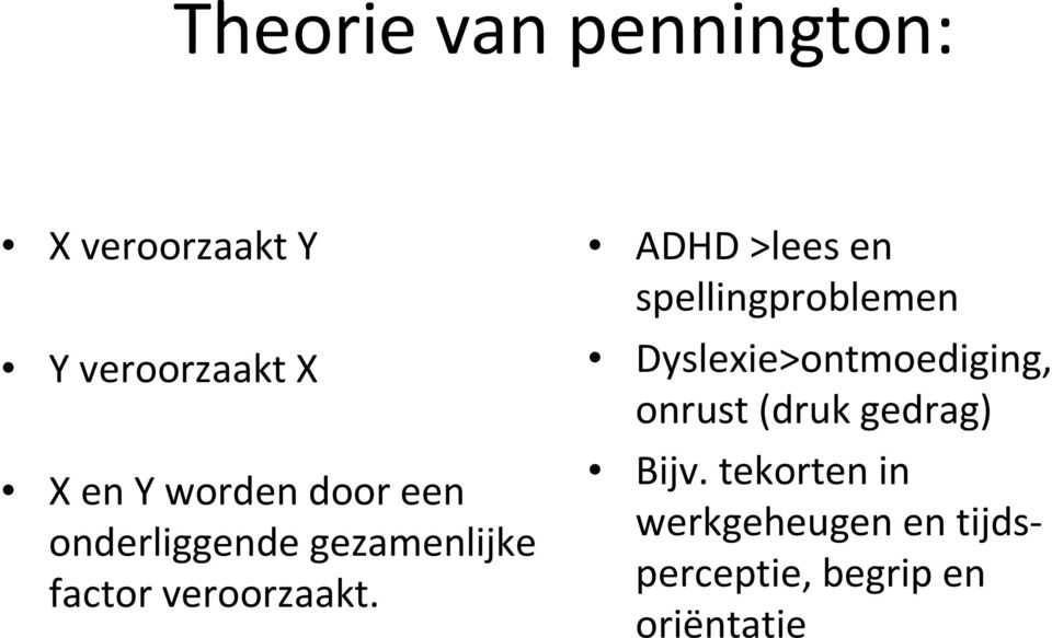 ADHD >lees en spellingproblemen Dyslexie>ontmoediging, onrust (druk