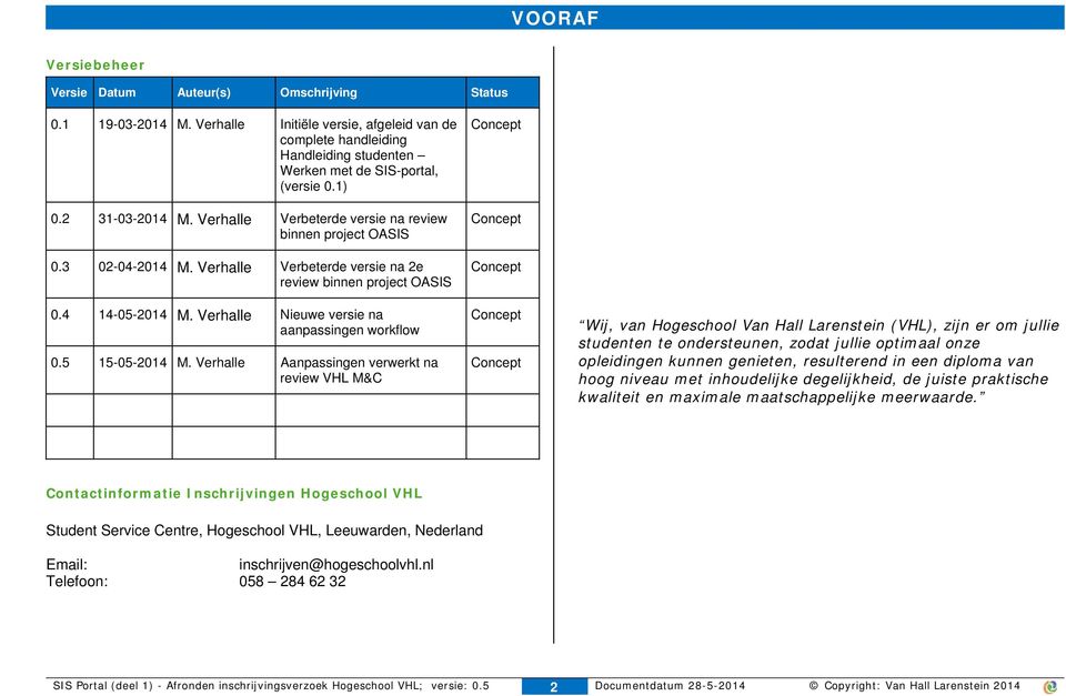 Verhalle Verbeterde versie na review binnen project OASIS 0.3 02-04-2014 M. Verhalle Verbeterde versie na 2e review binnen project OASIS 0.4 14-05-2014 M.