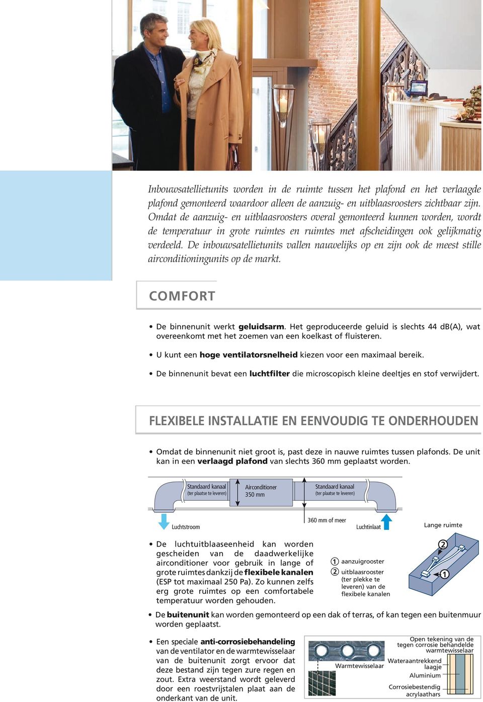 De inbouwsatellietunits vallen nauwelijks op en zijn ook de eest stille airconditioningunits op de arkt. COMFORT De binnenunit werkt geluidsar.