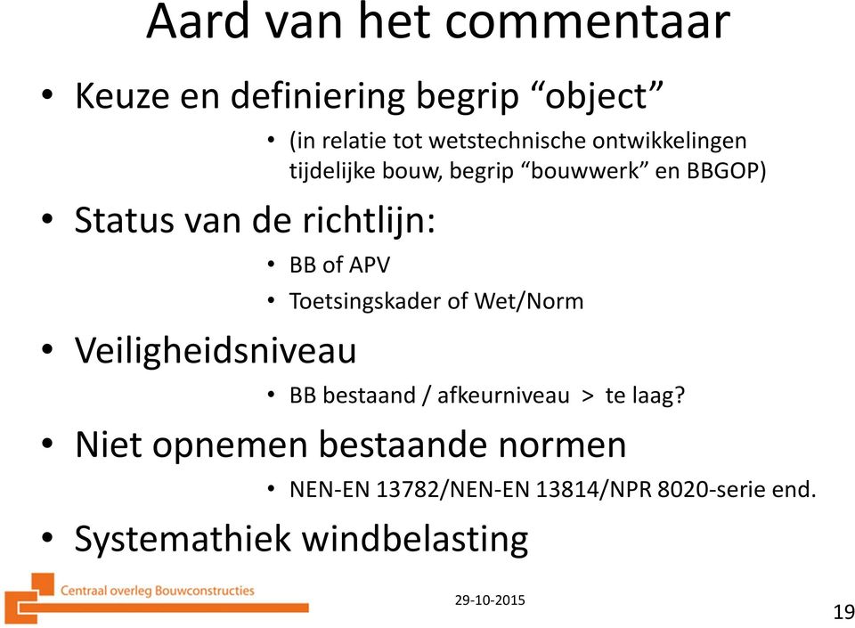 APV Veiligheidsniveau Toetsingskader of Wet/Norm BB bestaand / afkeurniveau > te laag?