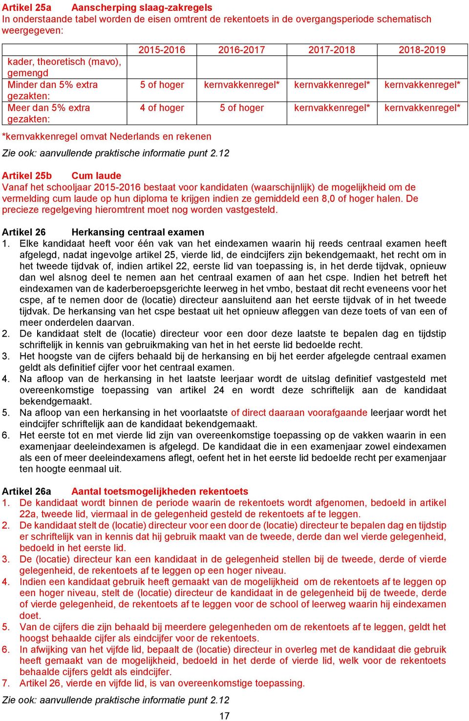 12 2015-2016 2016-2017 2017-2018 2018-2019 5 of hoger kernvakkenregel* kernvakkenregel* kernvakkenregel* 4 of hoger 5 of hoger kernvakkenregel* kernvakkenregel* Artikel 25b Cum laude Vanaf het