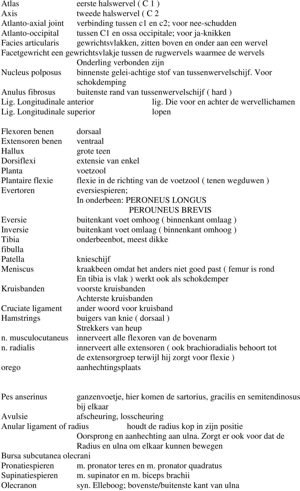 gelei-achtige stof van tussenwervelschijf. Voor schokdemping Anulus fibrosus buitenste rand van tussenwervelschijf ( hard ) Lig. Longitudinale anterior lig. Die voor en achter de wervellichamen Lig.