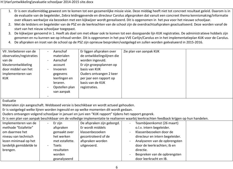 kijkwijzer wordt gerealiseerd. Dit is opgenomen in het pva voor het nieuwe schooljaar. 2.