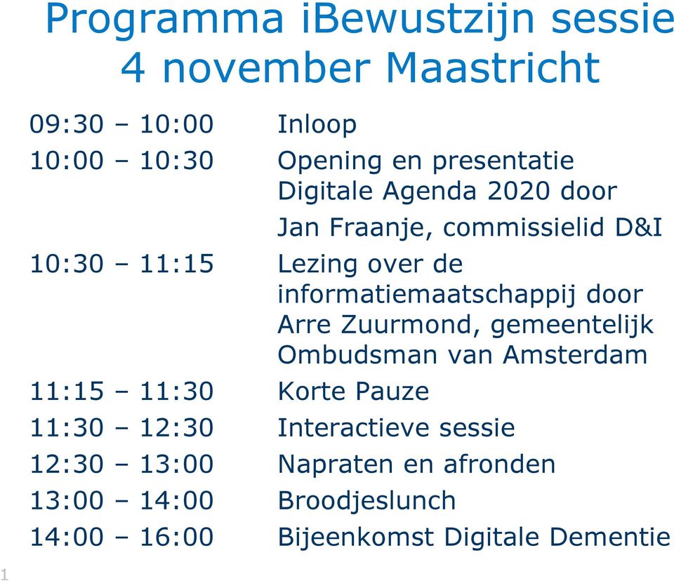 door Arre Zuurmond, gemeentelijk Ombudsman van Amsterdam 11:15 11:30 Korte Pauze 11:30 12:30 Interactieve