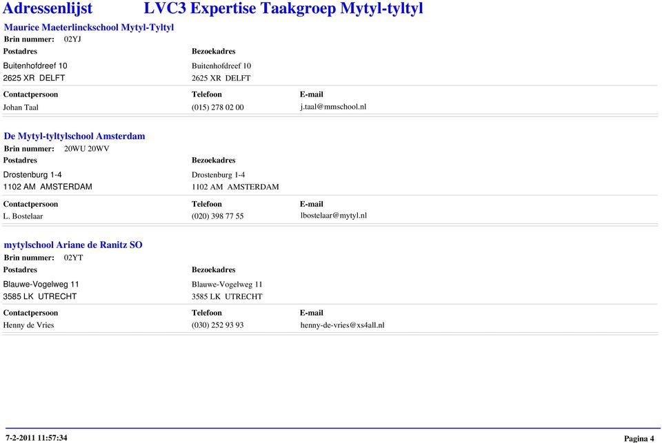 nl De Mytyl-tyltylschool Amsterdam Brin nummer: 20WU 20WV Drostenburg 1-4 1102 AM AMSTERDAM Drostenburg 1-4 1102 AM AMSTERDAM L.