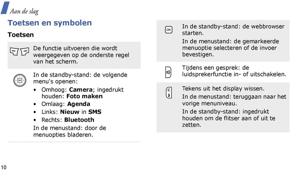 door de menuopties bladeren. In de standby-stand: de webbrowser starten. In de menustand: de gemarkeerde menuoptie selecteren of de invoer bevestigen.