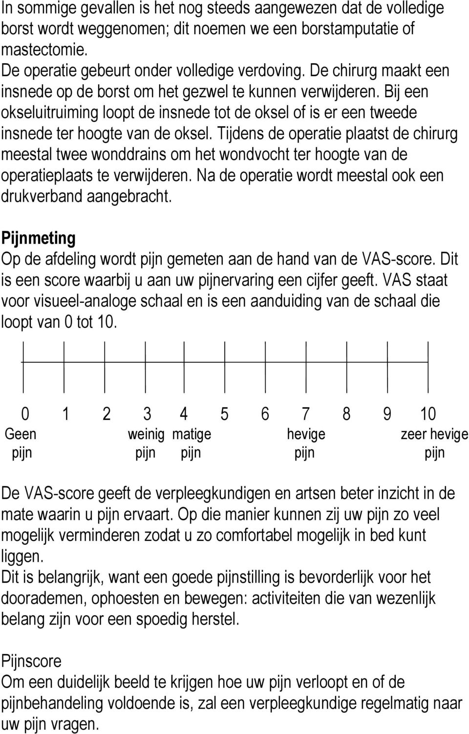 Tijdens de operatie plaatst de chirurg meestal twee wonddrains om het wondvocht ter hoogte van de operatieplaats te verwijderen. Na de operatie wordt meestal ook een drukverband aangebracht.