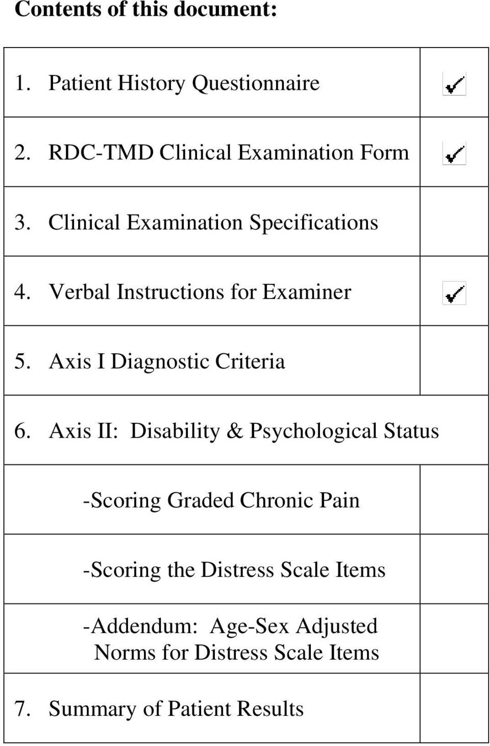 Axis I Diagnostic Criteria 6.