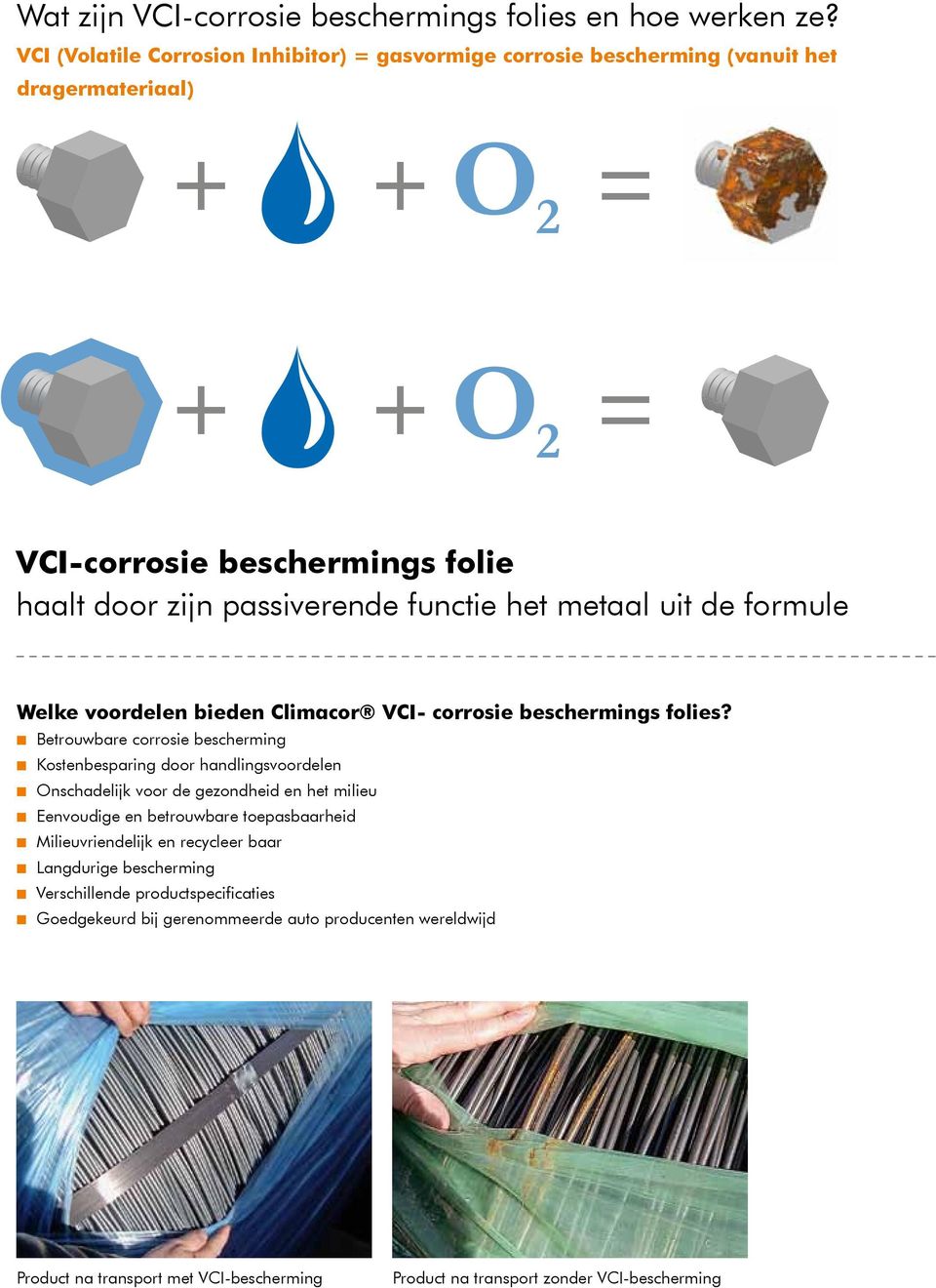 het metaal uit de formule Welke voordelen bieden Climacor VCI- corrosie beschermings folies?
