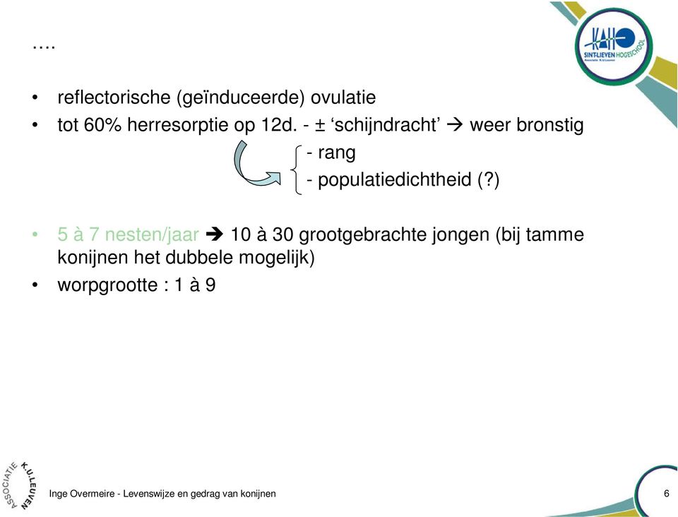 ) 5 à 7 nesten/jaar 10 à 30 grootgebrachte jongen (bij tamme konijnen het