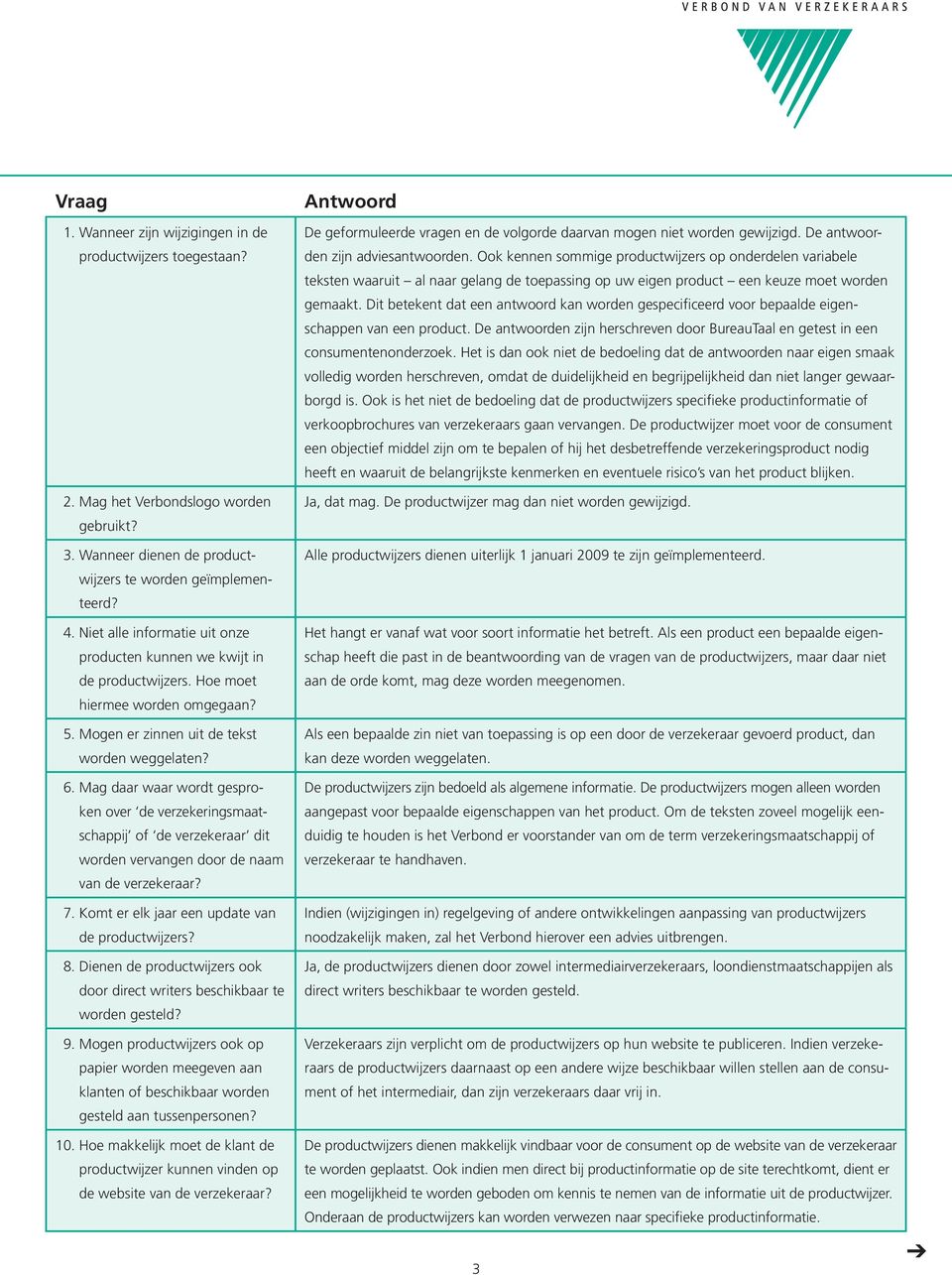 Mag daar waar wordt gesproken over de verzekeringsmaatschappij of de verzekeraar dit worden vervangen door de naam van de verzekeraar? 7. Komt er elk jaar een update van de productwijzers? 8.