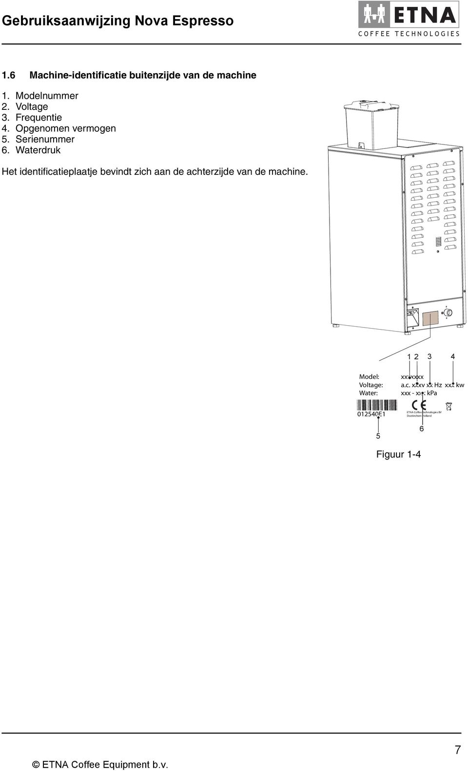 Opgenomen vermogen 5. Serienummer 6.