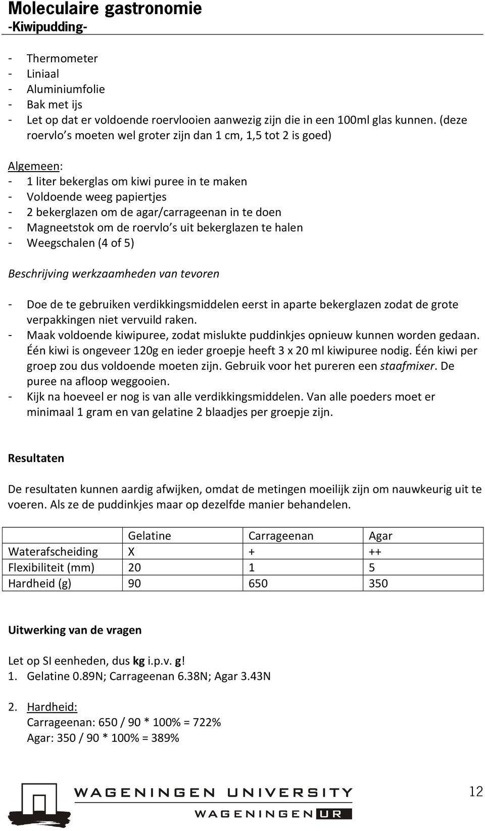 doen - Magneetstok om de roervlo s uit bekerglazen te halen - Weegschalen (4 of 5) Beschrijving werkzaamheden van tevoren - Doe de te gebruiken verdikkingsmiddelen eerst in aparte bekerglazen zodat