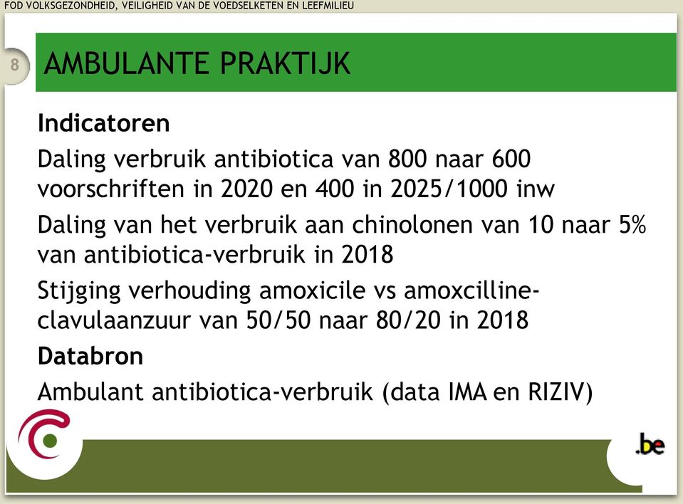 10 naar 5% van antibiotica-verbruik in 2018 Stijging verhouding amoxicile vs
