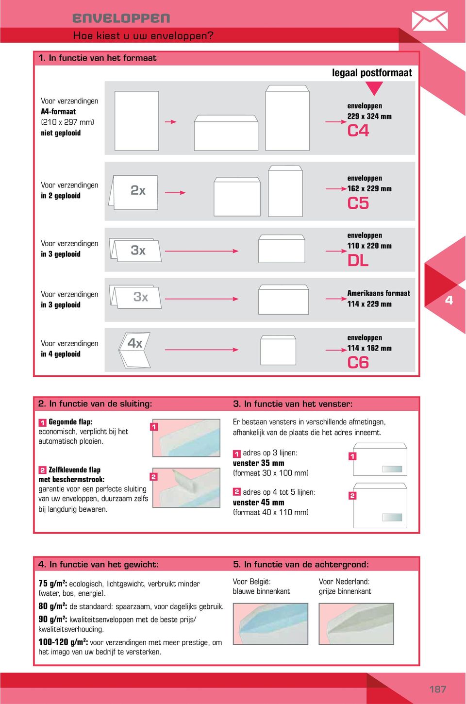 verzendingen in 3 geplooid 3x enveloppen 110 x 220 mm DL Voor verzendingen in 3 geplooid 3x Amerikaans formaat 11 x 229 mm Voor verzendingen in geplooid x enveloppen 11 x 162 mm C6 2.