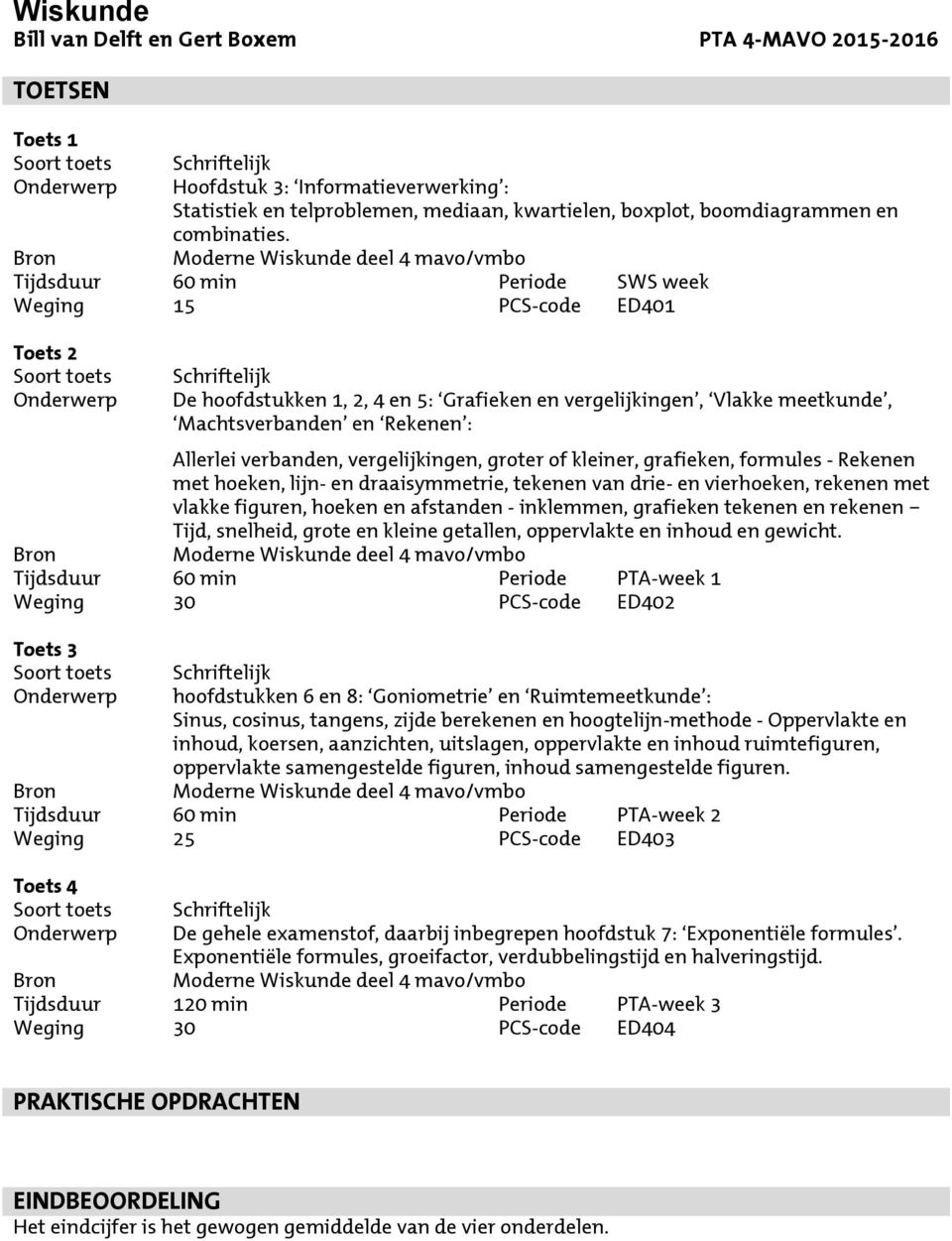 en Rekenen : Allerlei verbanden, vergelijkingen, groter of kleiner, grafieken, formules - Rekenen met hoeken, lijn- en draaisymmetrie, tekenen van drie- en vierhoeken, rekenen met vlakke figuren,