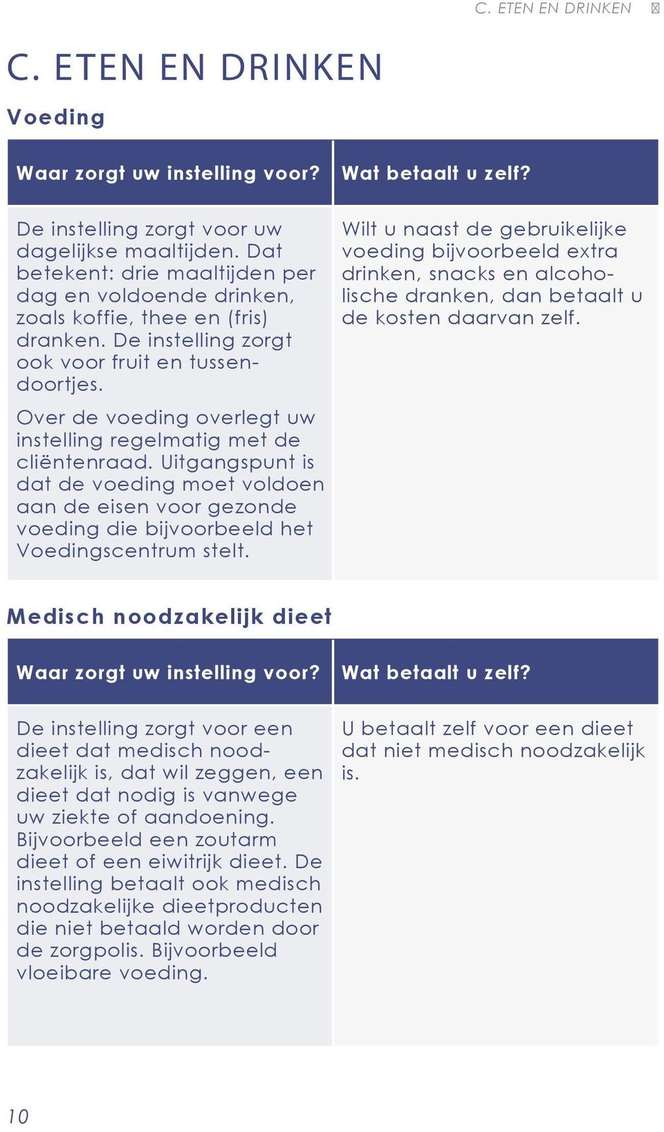 Uitgangspunt is dat de voeding moet voldoen aan de eisen voor gezonde voeding die bijvoorbeeld het Voedingscentrum stelt.