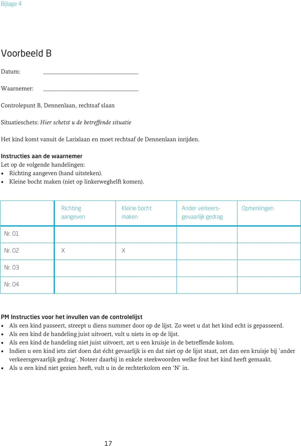 Richting Kleine bocht Ander verkeers- Opmerkingen aangeven maken gevaarlijk gedrag Nr. 01 Nr. 02 X X Nr. 03 Nr.