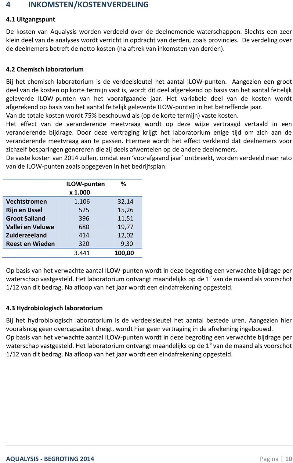 2 Chemisch laboratorium Bij het chemisch laboratorium is de verdeelsleutel het aantal ILOW-punten.