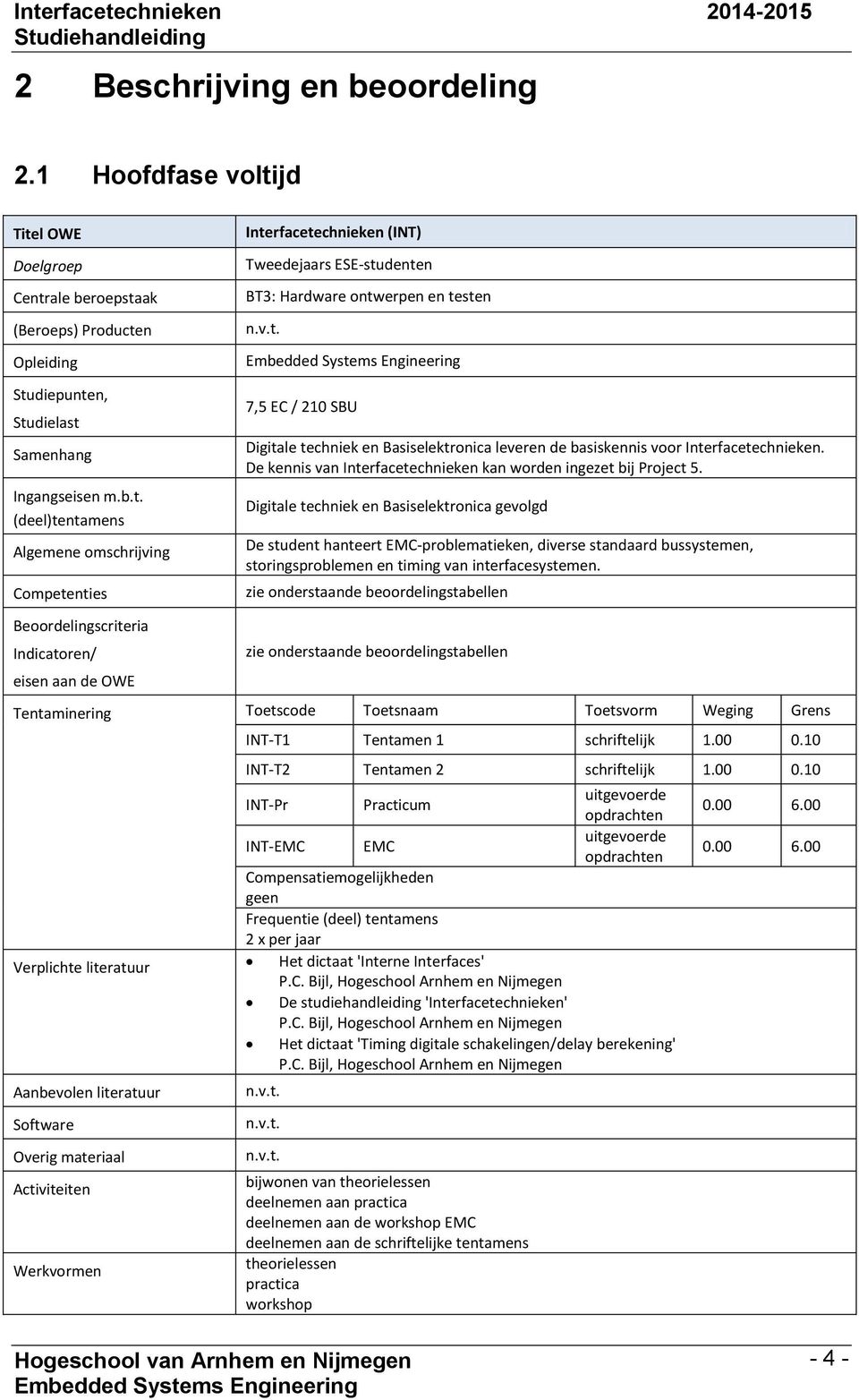 v.t. 7,5 EC / 210 SBU Digitale techniek en Basiselektronica leveren de basiskennis voor Interfacetechnieken. De kennis van Interfacetechnieken kan worden ingezet bij Project 5.