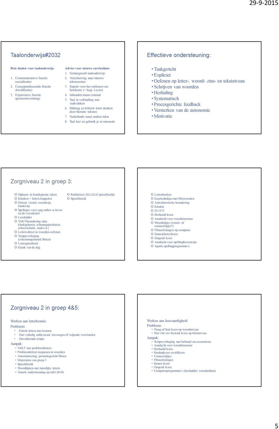 Inhouden staan centraal 5. Taal in verbinding met zaakvakken 6. Bildung en kritisch leren denken door literaire teksten 7. Nederlands naast andere talen 8.