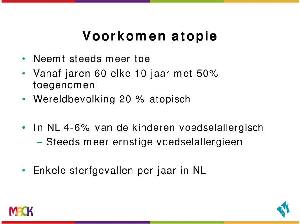 Wereldbevolking 20 % atopisch In NL 4-6% van de kinderen