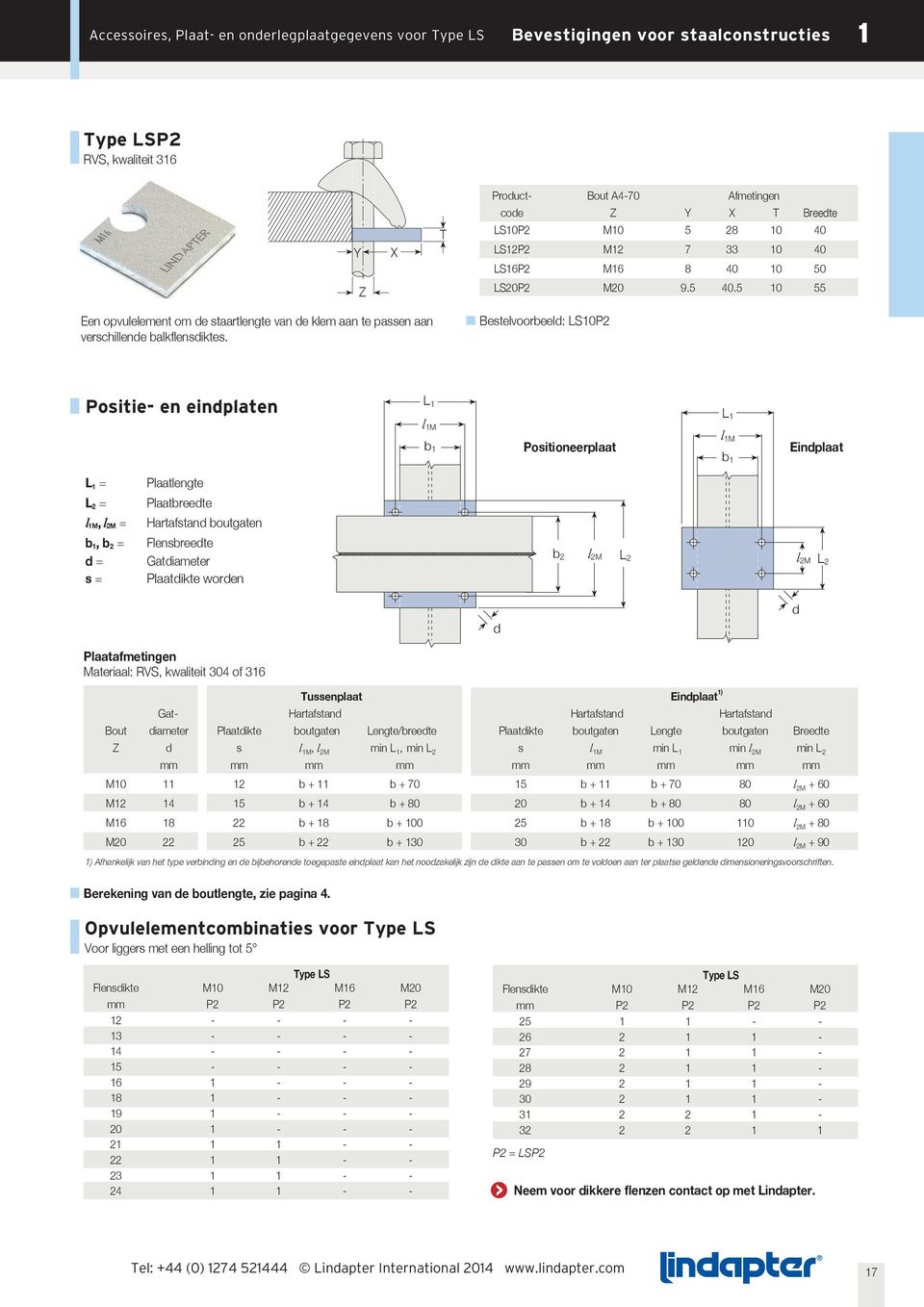 Bestelvoorbeeld: LS0P2 Positie- en eindplaten L l M b Positioneerplaat L l M b Eindplaat L = L 2 = l M, l2m = b, b 2 = d = s = Plaatlengte Plaatbreedte Hartafstand boutgaten Flensbreedte Gatdiameter