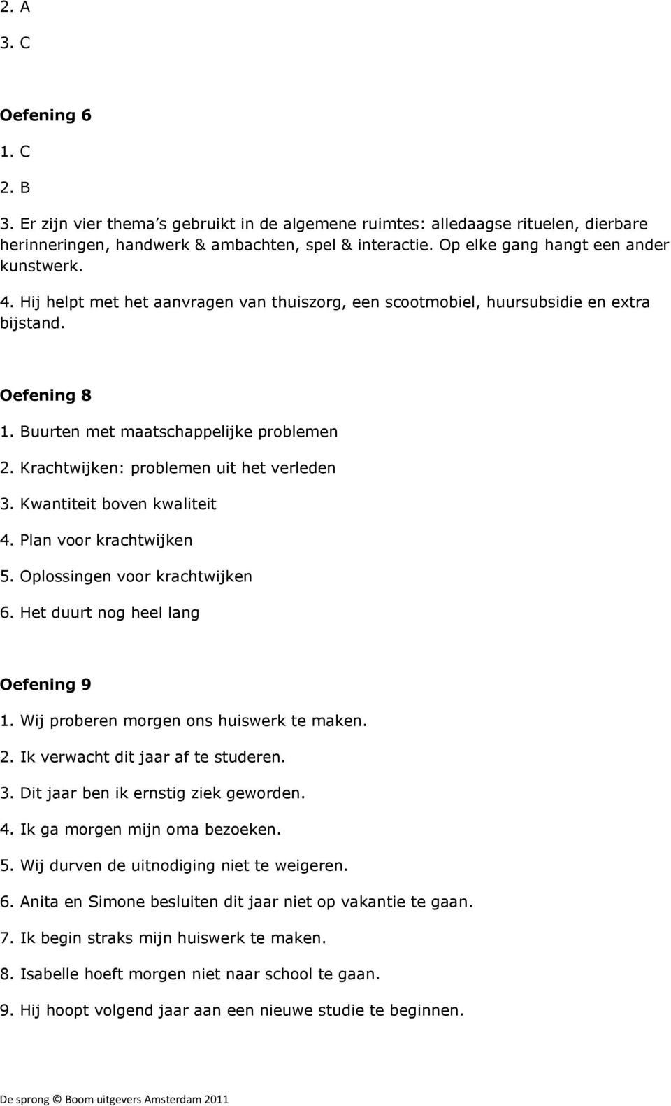 Krachtwijken: problemen uit het verleden 3. Kwantiteit boven kwaliteit 4. Plan voor krachtwijken 5. Oplossingen voor krachtwijken 6. Het duurt nog heel lang Oefening 9 1.