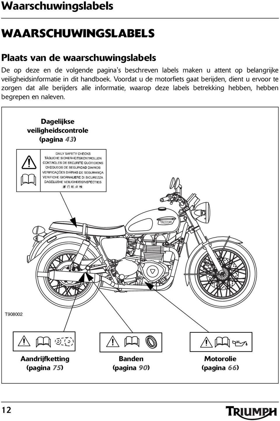 Voordat u de motorfiets gaat berijden, dient u ervoor te zorgen dat alle berijders alle informatie, waarop deze