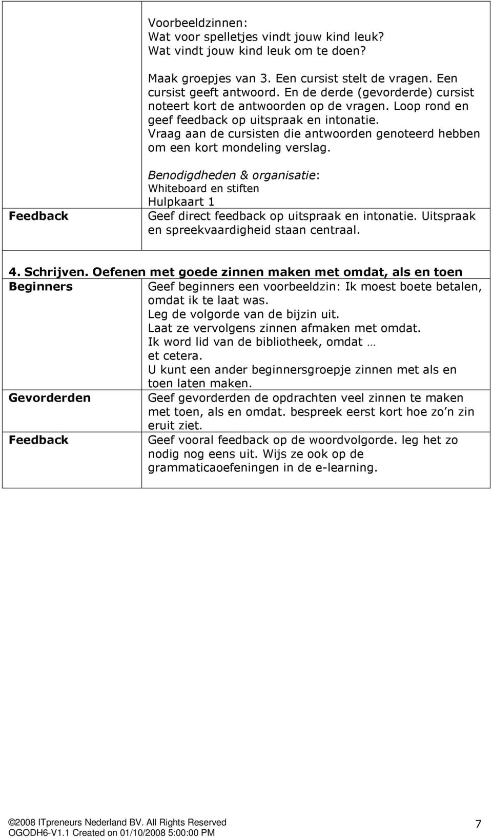 Vraag aan de cursisten die antwoorden genoteerd hebben om een kort mondeling verslag.