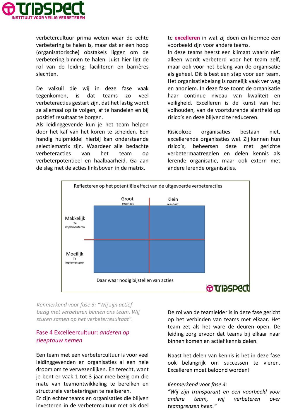 De valkuil die wij in deze fase vaak tegenkomen, is dat teams zo veel verbeteracties gestart zijn, dat het lastig wordt ze allemaal op te volgen, af te handelen en bij positief resultaat te borgen.