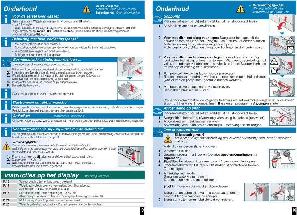 Na afloop van het programma de programmakiezer op Uit zetten. Behuizing machine, bedieningspaneel Met een zachte, vochtige doek afnemen.