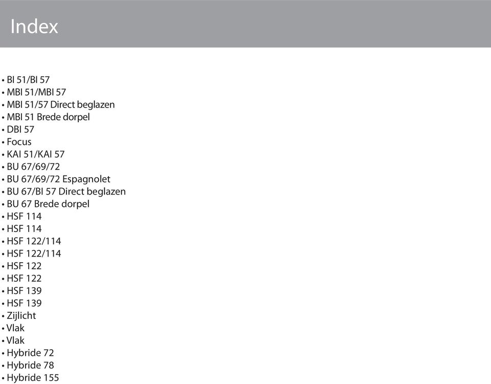 BU /BI 57 Direct beglazen BU Brede dorpel HSF HSF HSF 1/ HSF 1/ HSF 1