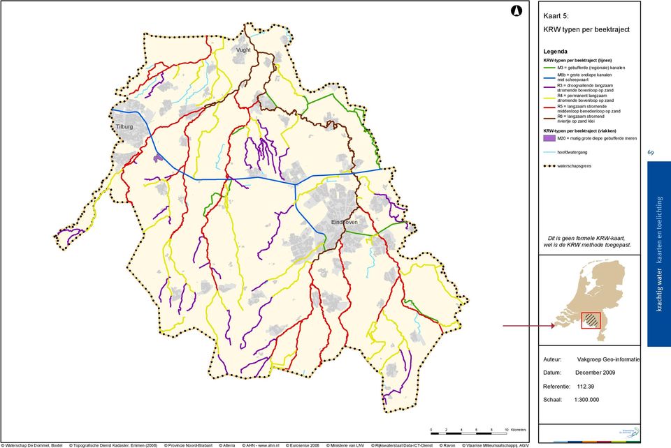 beektraject (vlakken) M20 = matig grote diepe gebufferde meren hoofdwatergang 69 waterschapsgrens Eindhoven Dit is geen formele KRW-kaart, wel is de KRW methode toegepast.