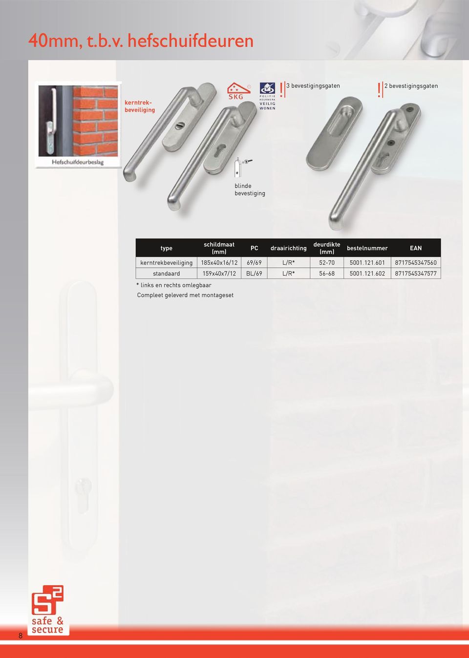 draairichting deurdikte 185x40x16/12 69/69 L/R*