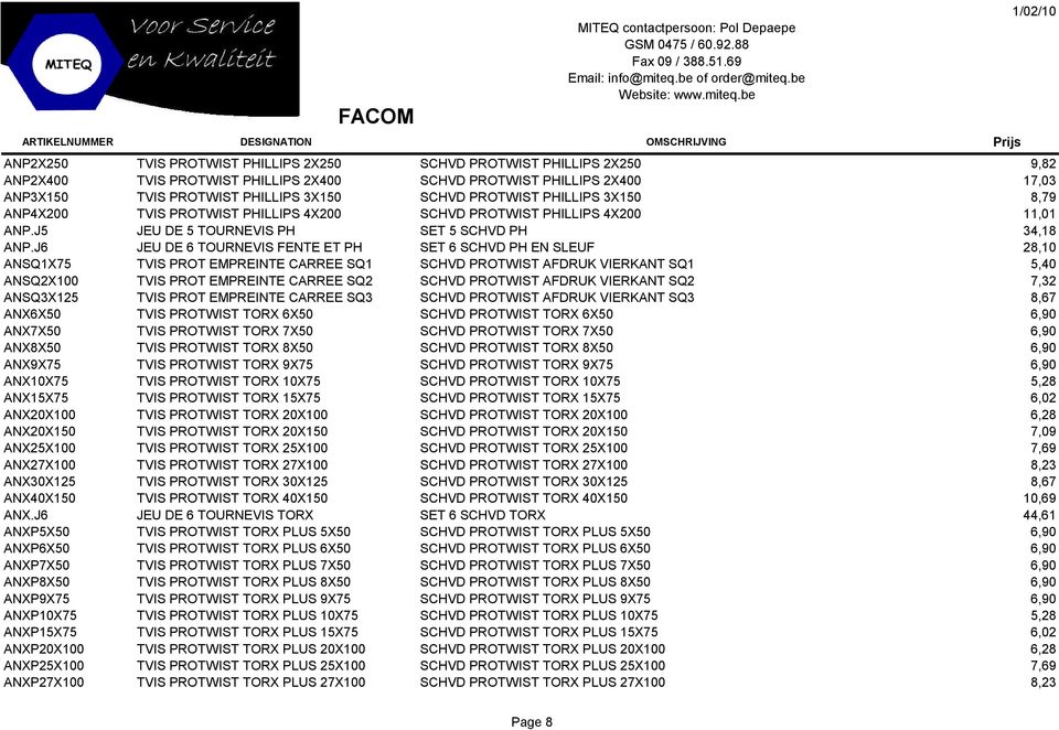 J6 JEU DE 6 TOURNEVIS FENTE ET PH SET 6 SCHVD PH EN SLEUF 28,10 ANSQ1X75 TVIS PROT EMPREINTE CARREE SQ1 SCHVD PROTWIST AFDRUK VIERKANT SQ1 5,40 ANSQ2X100 TVIS PROT EMPREINTE CARREE SQ2 SCHVD PROTWIST