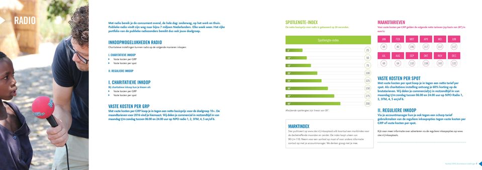 MAANDTARIEVEN Voor vaste kosten per GRP gelden de volgende netto tarieven (op basis van 20 ) in euro s: INKOOPMOGELIJKHEDEN RADIO Charitatieve instellingen kunnen radio op de volgende manieren