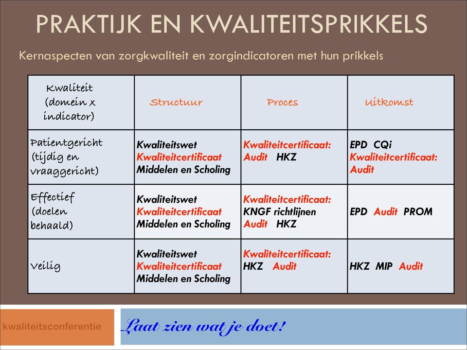 Kwaliteitcertificaat: Audit Effectief (doelen behaald) Kwaliteitswet Kwaliteitcertificaat Middelen en Scholing Kwaliteitcertificaat: KNGF