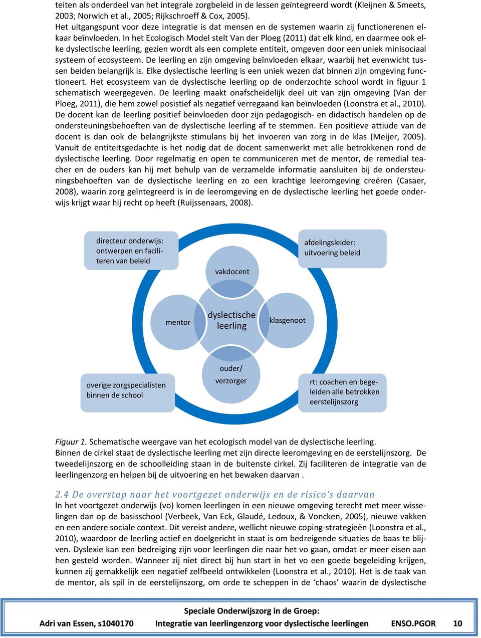 In het Ecologisch Model stelt Van der Ploeg (2011) dat elk kind, en daarmee ook elke dyslectische leerling, gezien wordt als een complete entiteit, omgeven door een uniek minisociaal systeem of
