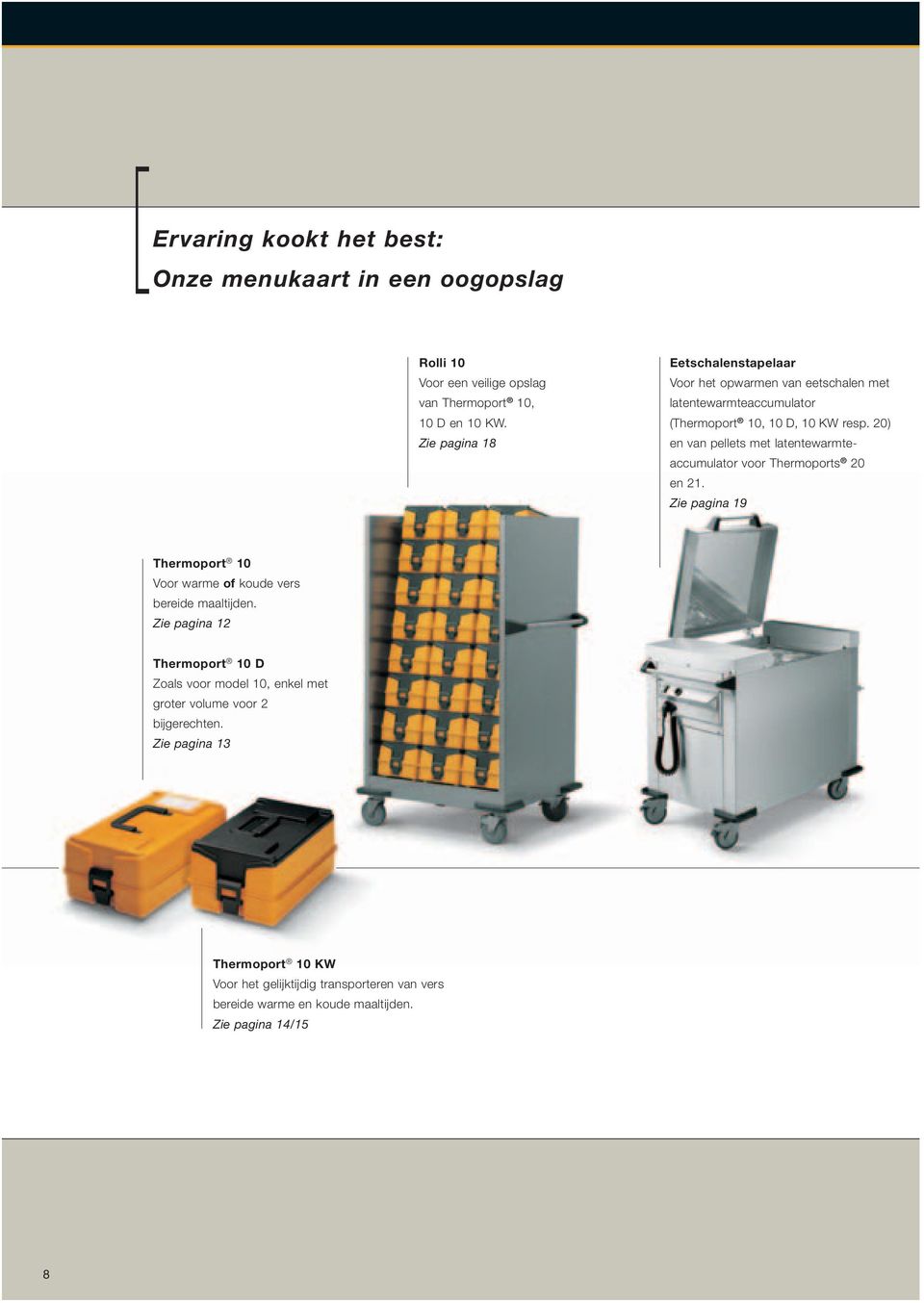 20) en van pellets met latentewarmteaccumulator voor Thermoports 20 en 21. Zie pagina 19 Thermoport 10 Voor warme of koude vers bereide maaltijden.