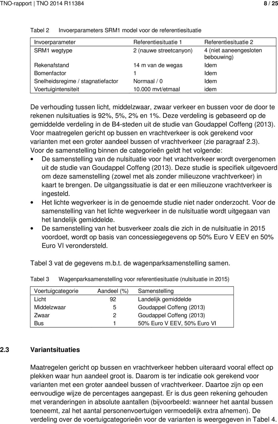 mvt/etmaal idem De verhouding tussen licht, middelzwaar, zwaar verkeer en bussen voor de door te rekenen nulsituaties is 92%, 5%, 2% en 1%.