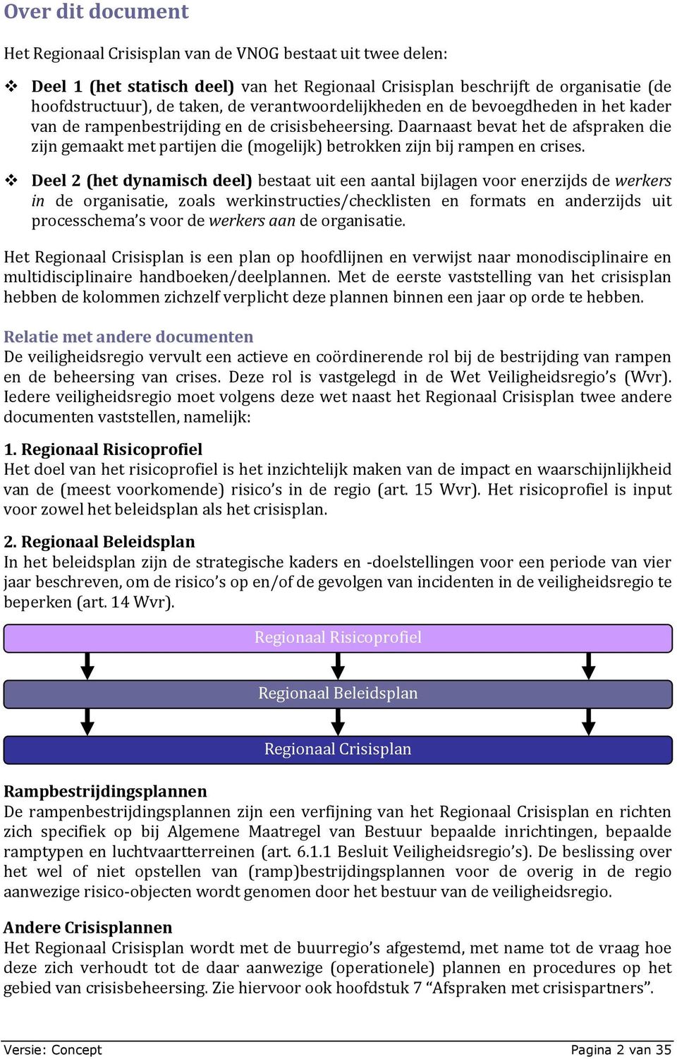 Daarnaast bevat het de afspraken die zijn gemaakt met partijen die (mogelijk) betrokken zijn bij rampen en crises.